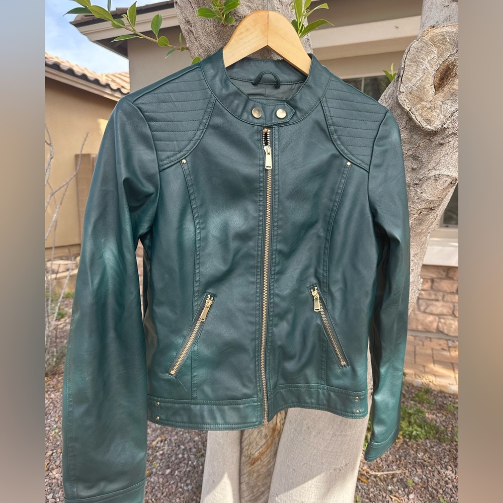 Ready for Fall?  Green leather jacket by Beverly Hills Polo Club, size medium